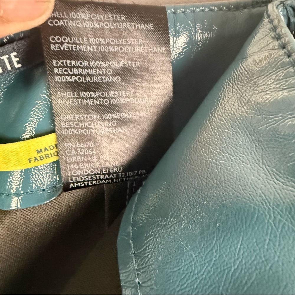 Anthropologie Colette Faux Patent Leather Wide-Leg Pants Teal Size 32 - Picture 9 of 9